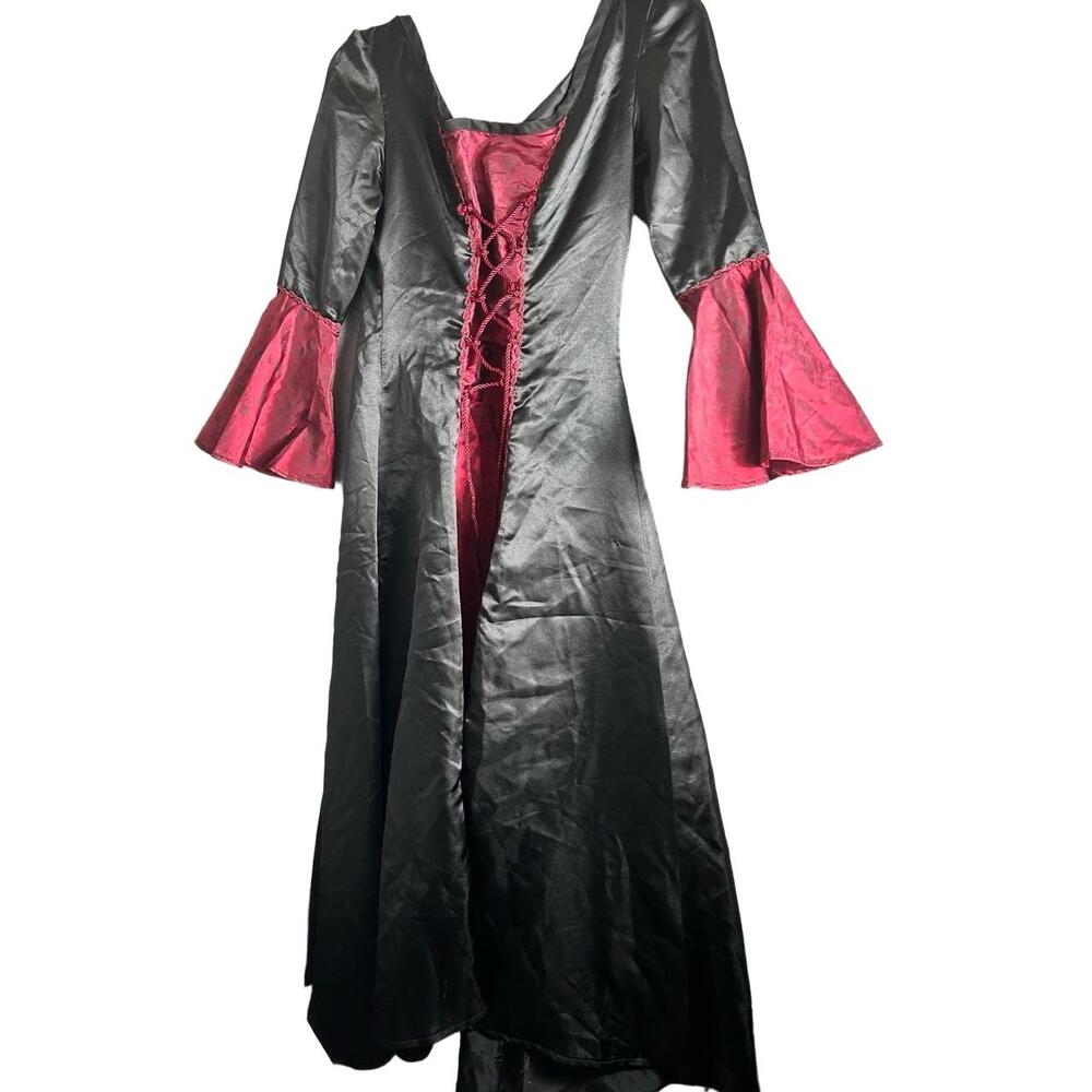 Gothic Vampire Women’s Black Red Accent Floor Length LaceUp Bell Sleeves Witch